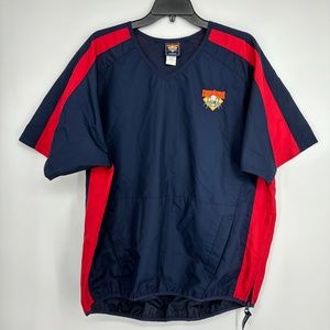 Cooperstown Dreams Park Mens Medium Pullover Wind Shirt Navy Blue Red V-Neck